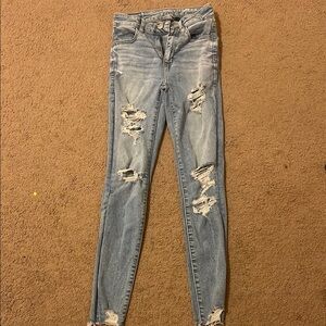 American Eagle Distressed Skinny Jeans - Light Blue